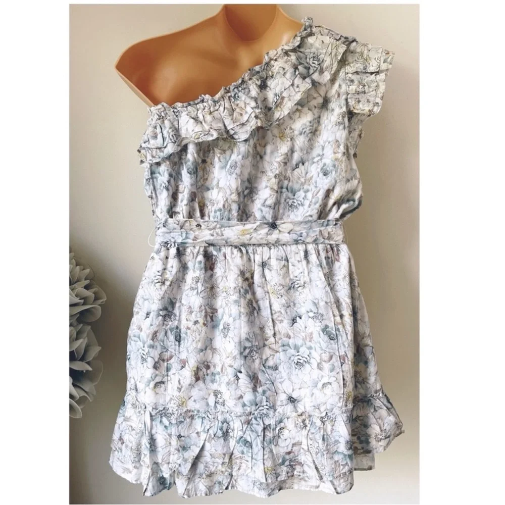✌🏼NWT HAPPY X NATURE Willow 1 shoulder mini Dress Kate Hudson XL elastic waist - Picture 4 of 10